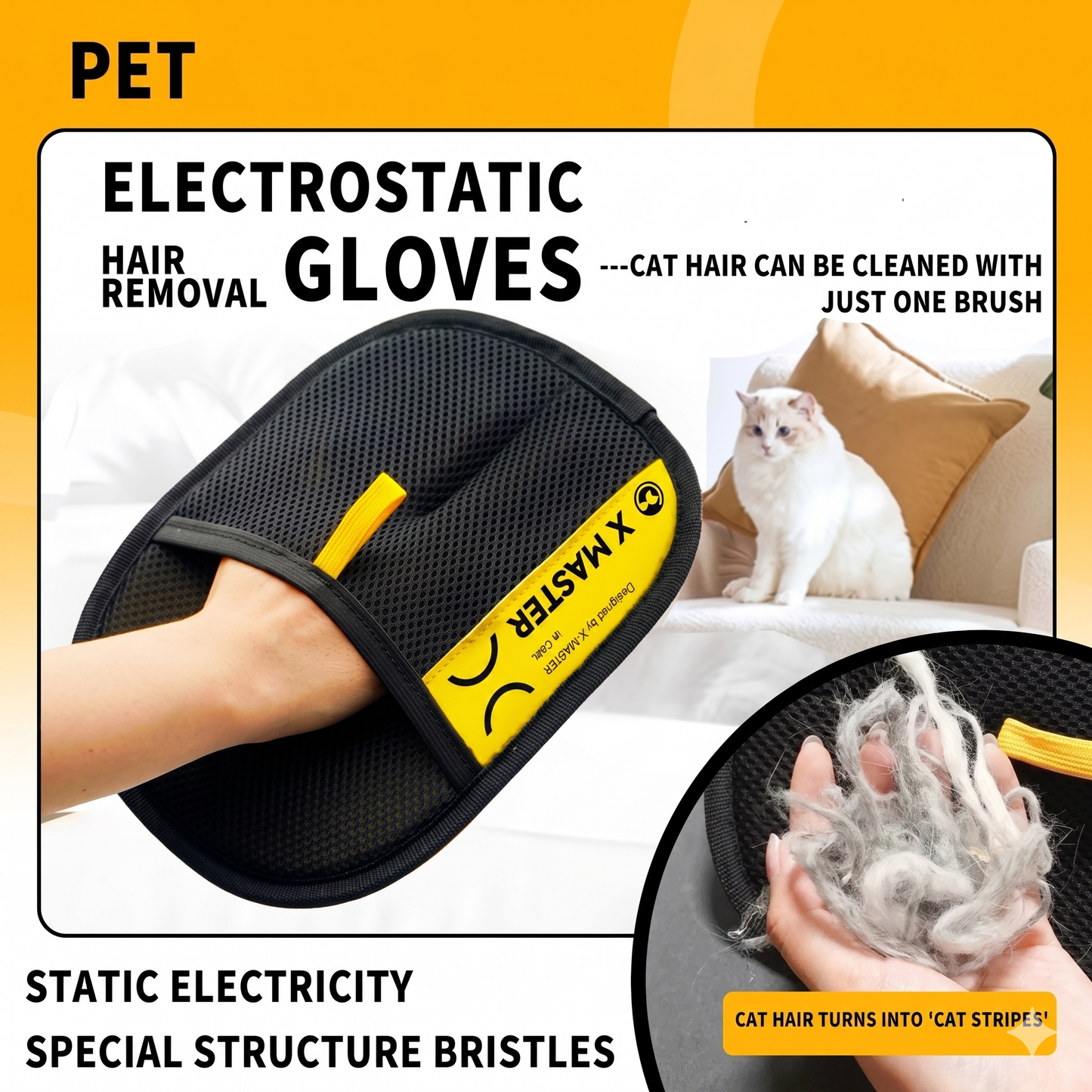Reusable Pet Hair Remover Glove for Dogs & Cats|Fur Sweep Glove Aviora