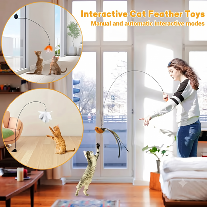 Simulated Bird Cat Toy – Interactive Feather Teaser Wand with Suction Cup & Flexible Steel Wire for Indoor Cats | Aviora
