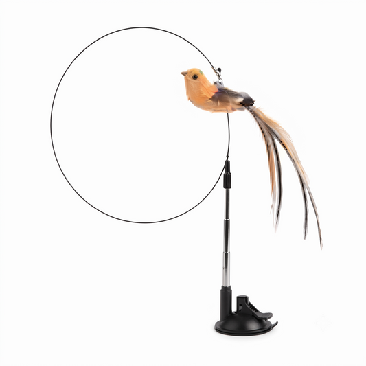Simulated Bird Cat Toy – Interactive Feather Teaser Wand with Suction Cup & Flexible Steel Wire for Indoor Cats | Aviora