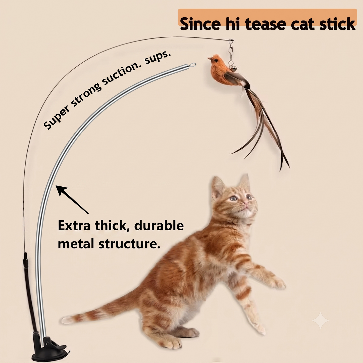 Simulated Bird Cat Toy – Interactive Feather Teaser Wand with Suction Cup & Flexible Steel Wire for Indoor Cats | Aviora